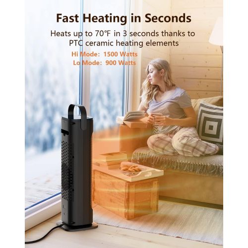  Space Heater, Acouto 1500W Portable Electric Heaters Indoor Use, Oscillating Ceramic Tower Heater for Bedroom and Home Office with Remote ECO Mode 12H Timer Overheating and Tip-ove