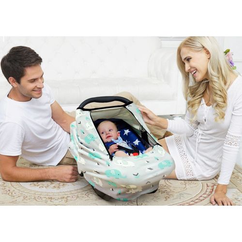  [아마존베스트]AMAZLINEN Stretchy Baby Car Seat Covers for Boys Girls, Infant Car Canopy Spring Autumn Winter,Snug Warm...