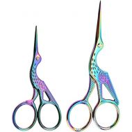 2PCS Vintage Stork Shape Sewing Scissors Stainless Steel Tailor Scissors Sharp Sewing Shears for Embroidery, Sewing, Craft, Art Work & Everyday Use (Colorful)