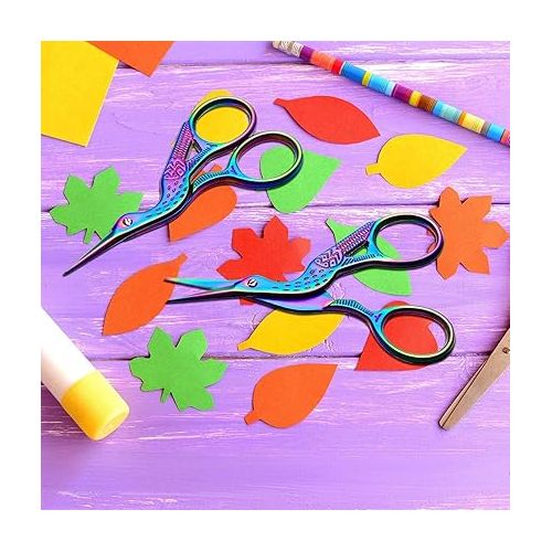  2PCS Vintage Stork Shape Sewing Scissors Stainless Steel Tailor Scissors Sharp Sewing Shears for Embroidery, Sewing, Craft, Art Work & Everyday Use (Colorful)