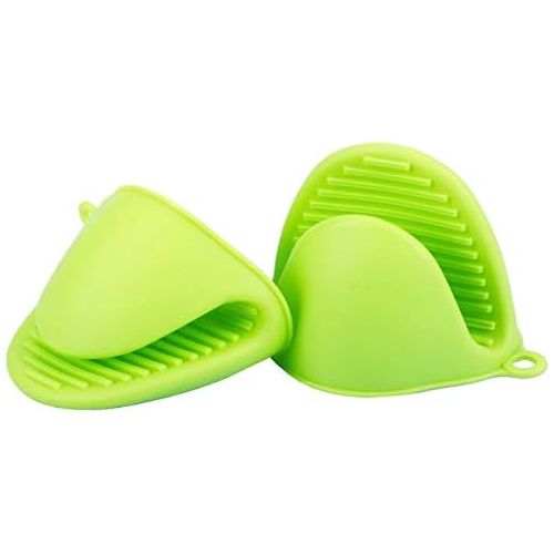  [아마존베스트]Acronde 2 Pairs Mini Oven Gloves Silicone Heat Resistant Cooking Pinch Mitts Potholder for Kitchen Cooking & Baking (Green and Rose Red)