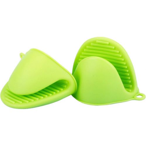  [아마존베스트]Acronde 2 Pairs Mini Oven Gloves Silicone Heat Resistant Cooking Pinch Mitts Potholder for Kitchen Cooking & Baking (Green and Rose Red)