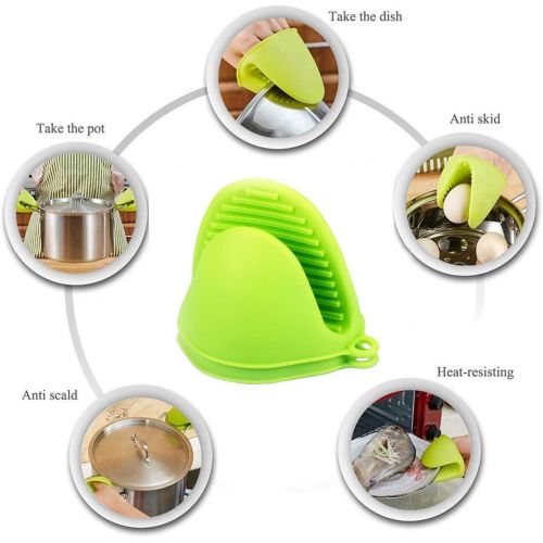  [아마존베스트]Acronde 2 Pairs Mini Oven Gloves Silicone Heat Resistant Cooking Pinch Mitts Potholder for Kitchen Cooking & Baking (Green and Rose Red)