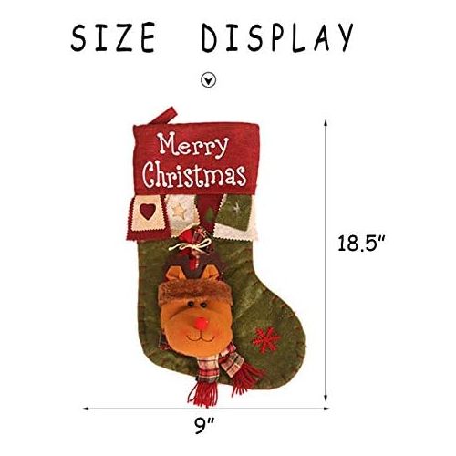  Acronde 3PCS Christmas Stockings 18 Xmas Big Stockings with Santa, Snowman, Elk for Christmas Tree Fireplace Hanging Holiday Party Decorations (Red and Green)