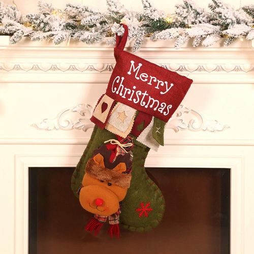  Acronde 3PCS Christmas Stockings 18 Xmas Big Stockings with Santa, Snowman, Elk for Christmas Tree Fireplace Hanging Holiday Party Decorations (Red and Green)