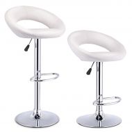 Acrylic COSTWAY Bar Stools, Set of 2 Modern Swivel Adjustable Barstool, PU Leather Backless Stools, with Chrome Plated Footrest and Base, for Kitchen, Bistro, Pub, White