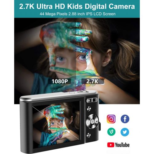 Actinow Digital Camera 2.7K Ultra HD Mini Camera 44MP 2.8 Inch LCD Screen Rechargeable Students Compact Camera Pocket Camera with 16X Digital Zoom YouTube Vlogging Camera for Kids,Adult,Be
