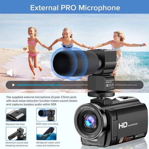  [아마존베스트]Actinow Video Camera Camcorder YouTube Vlogging Camera FHD 1080P 30FPS 24MP 16X Digital Zoom 3 LCD 270 Degrees Rotatable Screen Digital Camera Recorder with Microphone,Remote Control,2 Bat