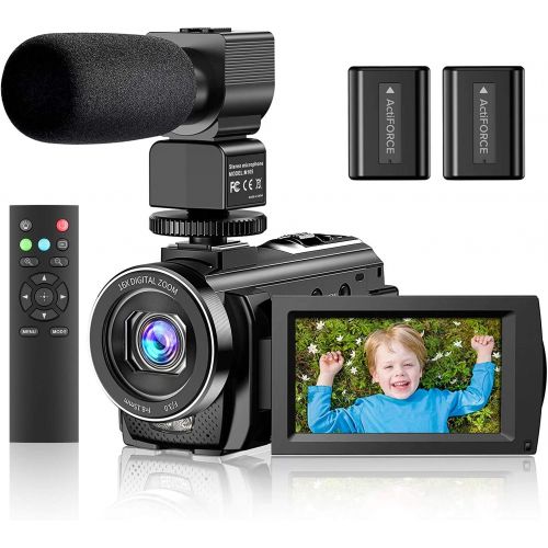  [아마존베스트]Actinow Video Camera Camcorder YouTube Vlogging Camera FHD 1080P 30FPS 24MP 16X Digital Zoom 3 LCD 270 Degrees Rotatable Screen Digital Camera Recorder with Microphone,Remote Control,2 Bat