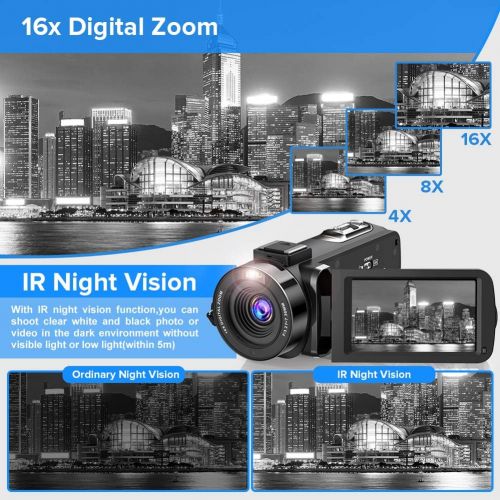  [아마존베스트]Actinow Video Camera Camcorder 2.7K Ultra HD YouTube Vlogging Camera 36MP IR Night Vision Digital Camera Recorder 16X Digital Zoom 3 inch IPS Touch Screen Video Camcorder with Microphone H