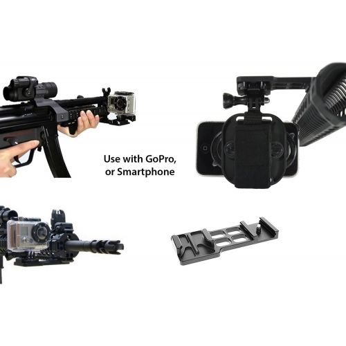  Action Mount - Cantilever Picatinny Weaver Gun Rail Side Mount for GoPro, Bundled with Action Mount Adapter, Operable with Any Phone. Strongest Hold on The Market. Use a Smartphone
