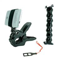 Jaws Flex Clamp + Adjustable Goose Neck + Universal Mount Adapter for Smartphone by Action Mount, W/Base Clip & Screw. Use with a Phone, or Gopro Camera. Easy to Use!
