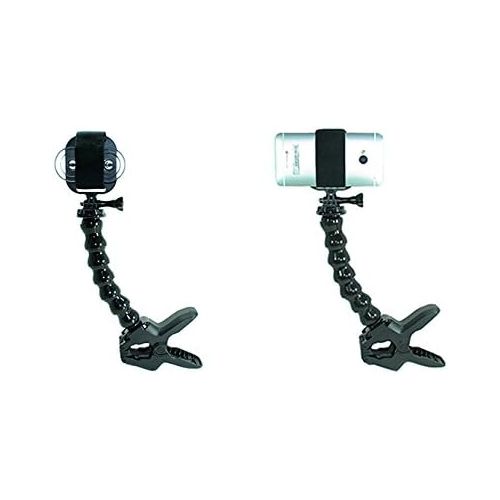  Jaws Flex Clamp + Adjustable Goose Neck + Universal Mount Adapter for Smartphone by Action Mount, W/Base Clip & Screw. Use with a Phone, or Gopro Camera. Easy to Use!