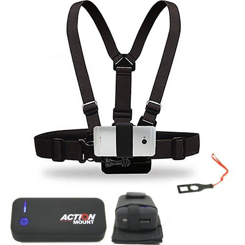  Action Mount Wearable Battery Setup and Chest Harness with Universal Phone Mount | 5200mAh External Power Pack and Holster and USB Cords. Wear Your Phone, and Simultaneously Charge