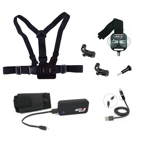  Action Mount Wearable Battery Setup and Chest Harness with Universal Phone Mount | 5200mAh External Power Pack and Holster and USB Cords. Wear Your Phone, and Simultaneously Charge