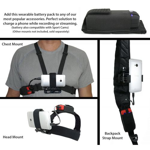 Action Mount Wearable Battery Setup and Chest Harness with Universal Phone Mount | 5200mAh External Power Pack and Holster and USB Cords. Wear Your Phone, and Simultaneously Charge