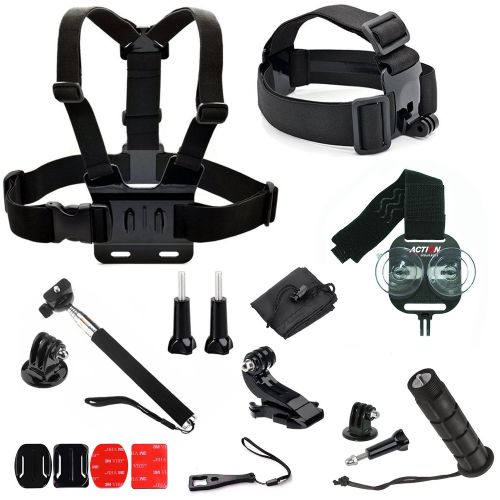  Ideal 20 Piece Accessory Kit for Gopro with Action Mount Adapter for Any Smartphone. Strongest Hold on The Market. for Gopro Camera, or Any Phone. Includes Head, Chest, Helmet, Mon