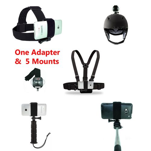  Ideal 20 Piece Accessory Kit for Gopro with Action Mount Adapter for Any Smartphone. Strongest Hold on The Market. for Gopro Camera, or Any Phone. Includes Head, Chest, Helmet, Mon