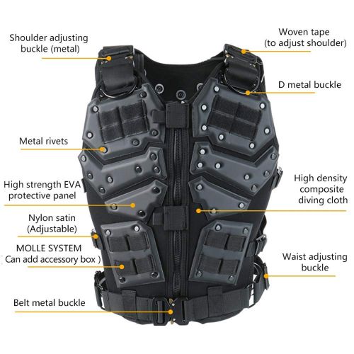  ActionUnion Airsoft Tactical Vest Military Costume Molle Chest Protectors Gilet Paintball Vest CS Field Outdoor Modular Combat Training Adults Men Special Forces Adjustable EVA