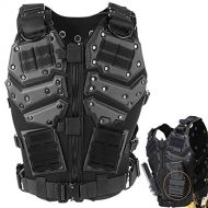 ActionUnion Airsoft Molle Tactical Vests Military Costume with Pouches Plates Chest Protector Paintball Vest CS Field Outdoor Combat Training Special Forces Adjustable (Vest+2pcs 5