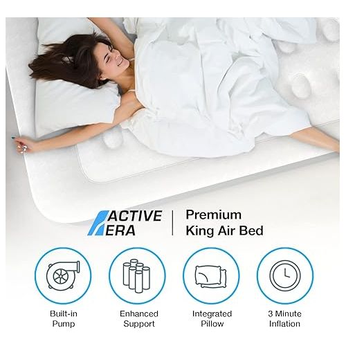  Active Era King Size Air Mattress with Built-in Pump Raised - Premium Elevated Inflatable Mattress Airbed with Raised Pillow - Puncture Resistant 19.5