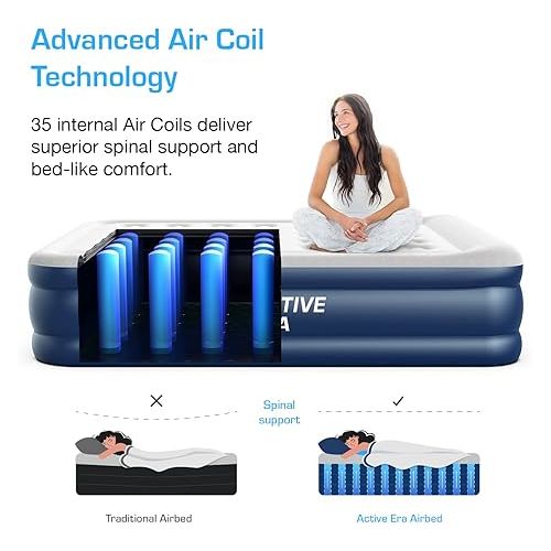  Active Era King Size Air Mattress with Built-in Pump Raised - Premium Elevated Inflatable Mattress Airbed with Raised Pillow - Puncture Resistant 19.5