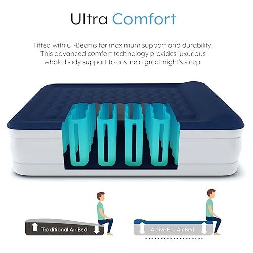  Active Era Luxury Queen, High Air Mattress with Built in Pump and Raised Pillow - Elevated Double, with Structured I-Beam Technology, Height 22