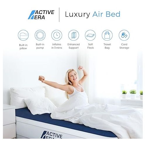  Active Era Luxury Queen, High Air Mattress with Built in Pump and Raised Pillow - Elevated Double, with Structured I-Beam Technology, Height 22