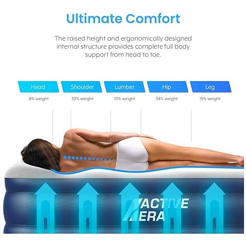  Active Era Tall Twin Air Mattress with Built in Pump & Raised Pillow, Elevated Inflatable Mattress, Heavy Duty Puncture Resistant Bed, Blow Up Waterproof Airbed