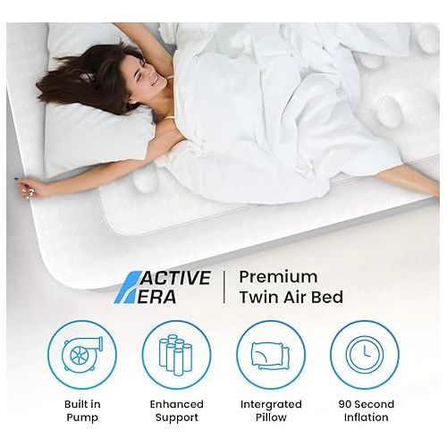  Active Era Tall Twin Air Mattress with Built in Pump & Raised Pillow, Elevated Inflatable Mattress, Heavy Duty Puncture Resistant Bed, Blow Up Waterproof Airbed