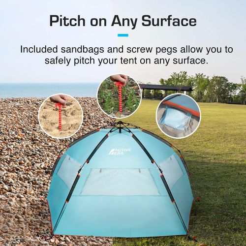  Active Era Premium Beach Tent Easy Setup ? Portable 3-4 Person Beach Shade Tent Sun Shelter with UPF 50+ Rated Sun Protection & Extended Porch - Beach Tents Sun Shelter Beach Essen