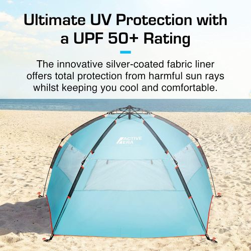  Active Era Premium Beach Tent Easy Setup ? Portable 3-4 Person Beach Shade Tent Sun Shelter with UPF 50+ Rated Sun Protection & Extended Porch - Beach Tents Sun Shelter Beach Essen