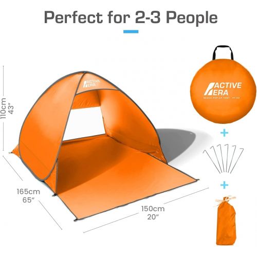  Active Era Pop Up Beach Tent ? UPF 50+ UV Sun Protection Beach Shade Beach Tent Pop Up for Kids & Adults - 2 Person Sun Shelter with Carry Bag and Tent Stakes for Beach, Park, Camp