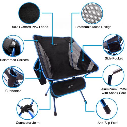  Active Era Premium Camping Chairs for Kids - Ultra Lightweight Folding Chair with Carry Bag - Compact and Comfortable Camping, Picnic, Fishing and Beach Chairs for Children Teens