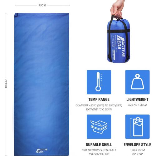  Active Era Ultra Lightweight Sleeping Bag Indoor & Outdoor Compact, Ultralight Sleeping Bag for Warm Weather Camping Sleeping Bags for Warm Weather, Sleepovers, Fishing, Outdoo