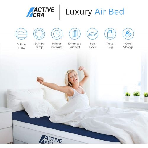  [아마존베스트]Active Era Air Mattress with Built-in Pump - Elevated Inflatable Airbed - Puncture Resistant Airbed with Waterproof Flocked Top