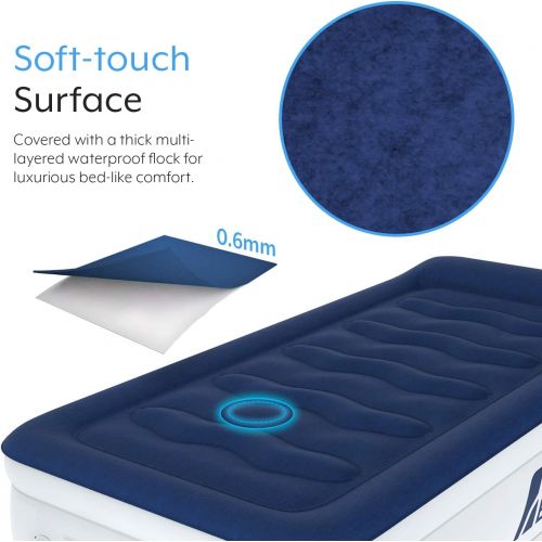  [아마존베스트]Active Era Air Mattress with Built-in Pump - Elevated Inflatable Airbed - Puncture Resistant Airbed with Waterproof Flocked Top