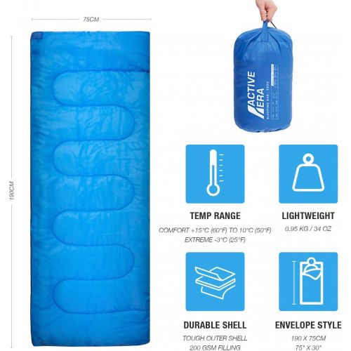  Active Era Ultra Lightweight Sleeping Bag Indoor & Outdoor - Compact, Ultralight Sleeping Bag for Warm Weather - Camping Sleeping Bags for Warm Weather, Sleepovers, Fishing, Outdoo