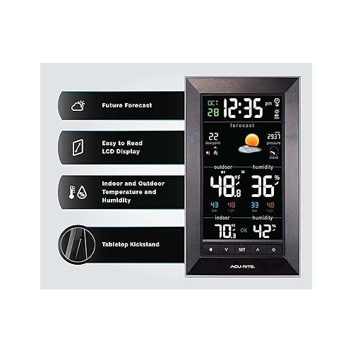  AcuRite Digital Vertical Weather Forecaster with Indoor/Outdoor Temperature, Humidity, and Date and Time (01121M) , BLACK