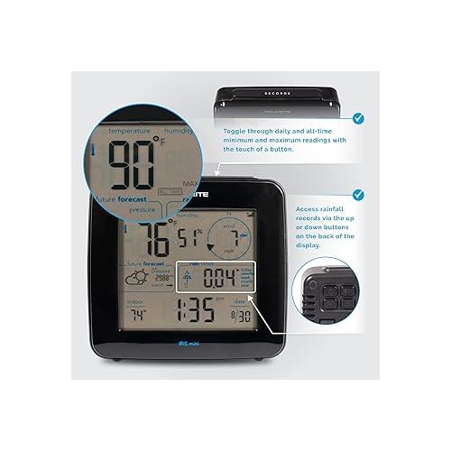  AcuRite Iris® Weather Station with Mini Wireless Display for Temperature, Humidity, Wind Speed, Wind Direction, Historic Rainfall Totals, and Hyperlocal Forecast with Built-in Barometer (01122M)