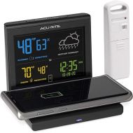 AcuRite Weather Forecaster with Wireless Charging Pad, Alarm Clock with Indoor/Outdoor Temperature and Humidity and Calendar (01193M),Black