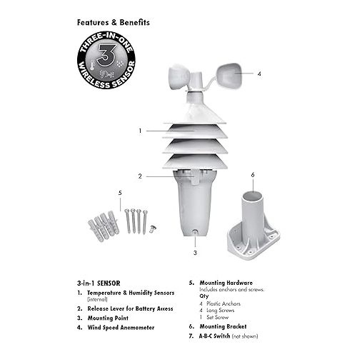  AcuRite Notos 3N1TXC (3-in-1) Wireless Weather Sensor with Wind Speed, Temperature and Humidity