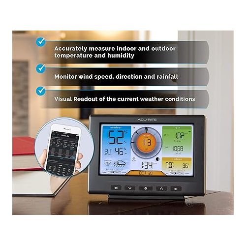  AcuRite Iris (5-in-1) Home Weather Station with Wi-Fi Connection to Weather Underground with Temperature, Humidity, Wind Speed/Direction, and Rainfall (01540M) , Black
