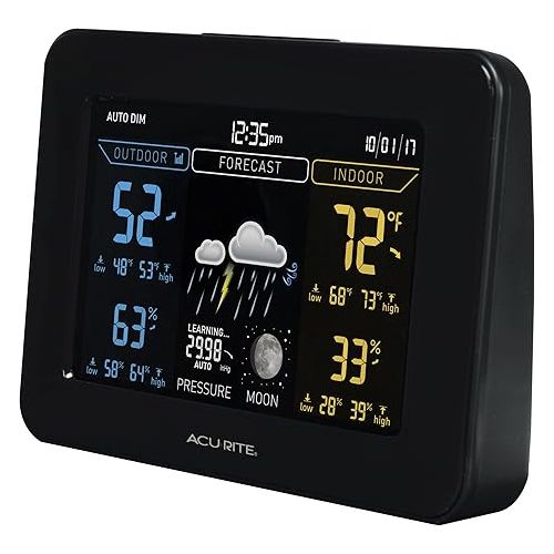  AcuRite 02027A1 Color Weather Station with High Low Temperature and Humidity with Moon Phase, Dark Themed (02027A), Black Display