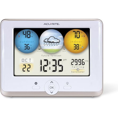  AcuRite 01123M Weather Station with Temperature, Humidity and Weather Forecaster White Display, 8 inch round