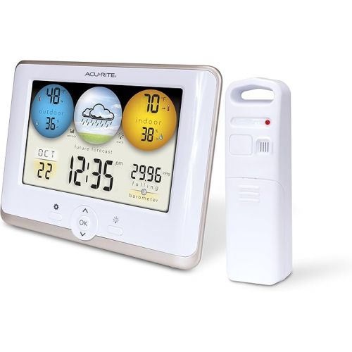  AcuRite 01123M Weather Station with Temperature, Humidity and Weather Forecaster White Display, 8 inch round
