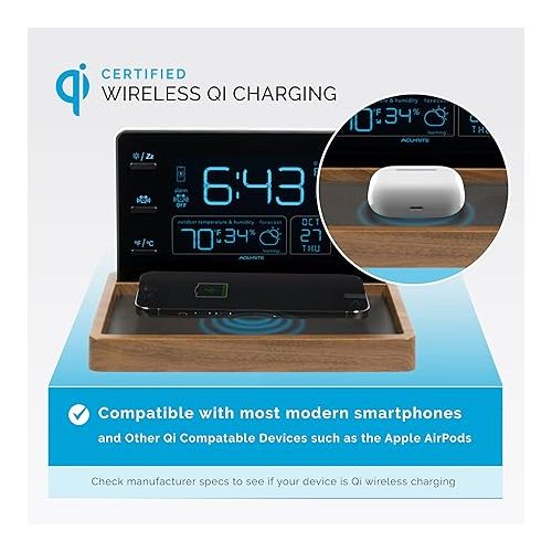  Weather Valet with Qi-Certified Wireless Charging Pad, Auto-Dimming LCD Screen, Alarm Clock, Hyperlocal Forecast, Outdoor Temperature and Humidity Measurements, and Indoor Temperature Reading (02047)