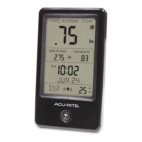  AcuRite 02446M Wireless Rain Gauge with Indoor Digital Display, Black