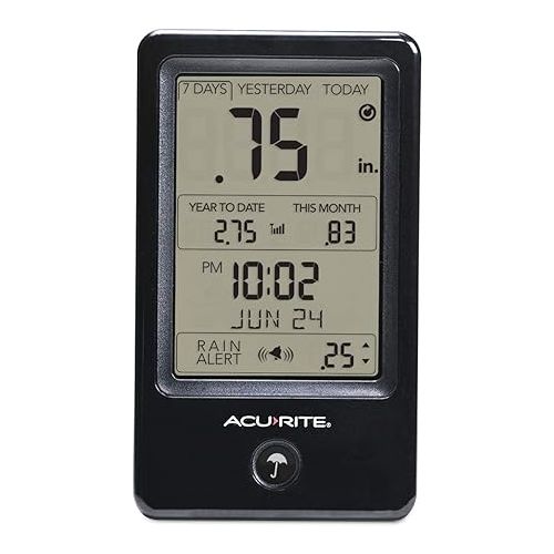  AcuRite 02446M Wireless Rain Gauge with Indoor Digital Display, Black