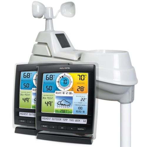  AcuRite 01078 Wireless Weather Station with 2 Displays and 5-in-1 Weather Sensor: Temperature and Humidity Gauge, Rainfall, Wind Speed and Wind Direction